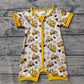 Baby Boys Infant Short Sleeves Excavator Yellow Zipper Romper Clothes RTS