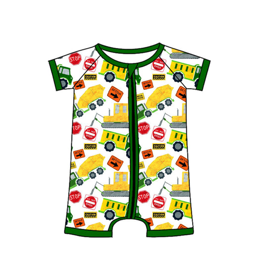 ( Moq 5 ) Preorder Baby Boys Infant Short Sleeves Construction Zipper Romper Clothes