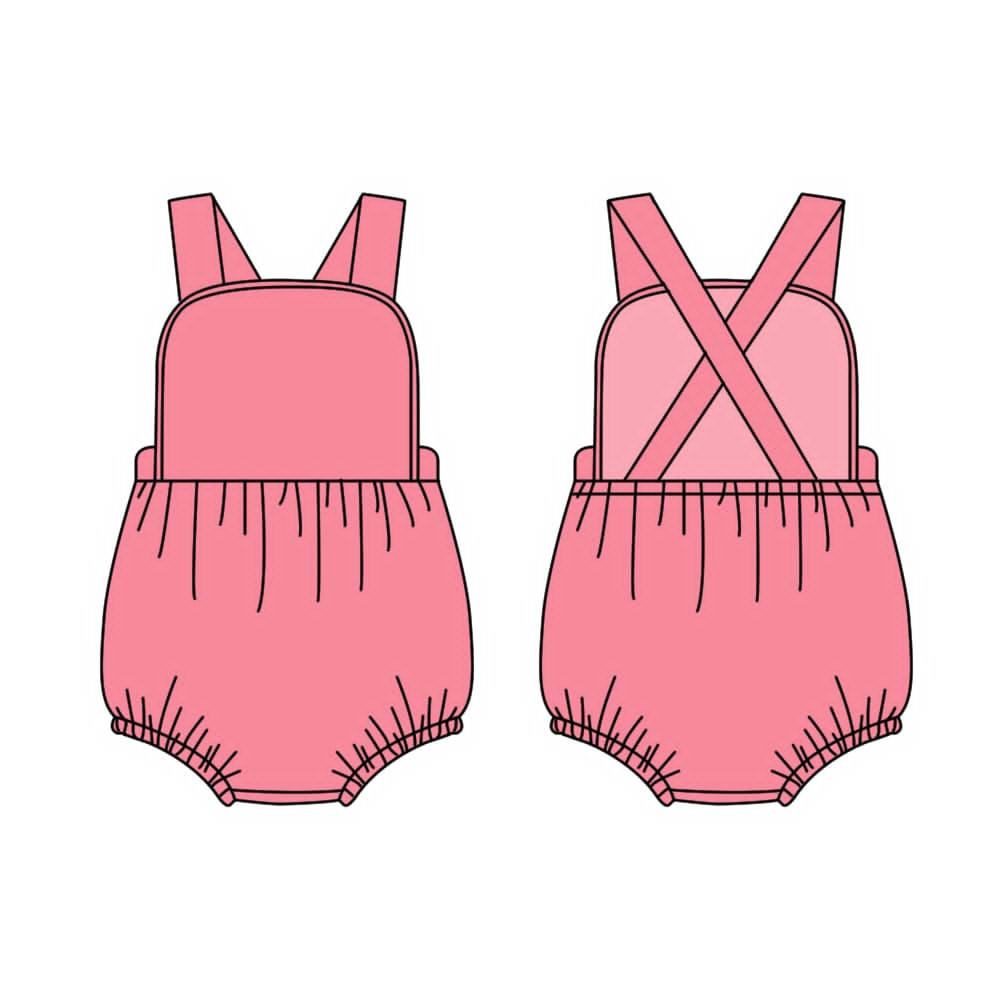 ( Moq 5 ) Preorder Baby Girls Infant Sleeveless Pink Cotton Bubble Romper Summer Clothes