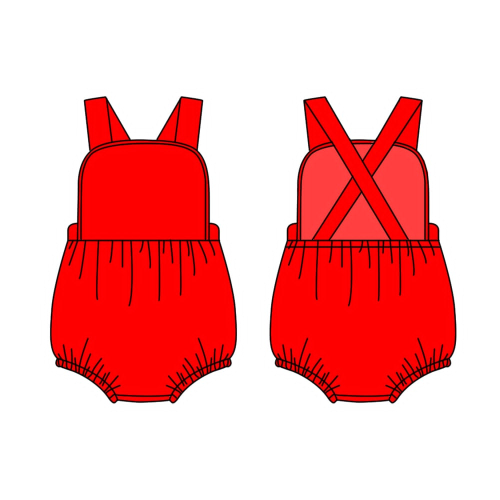( Moq 5 ) Preorder Baby Girls Infant Sleeveless Red Cotton Bubble Romper Summer Clothes