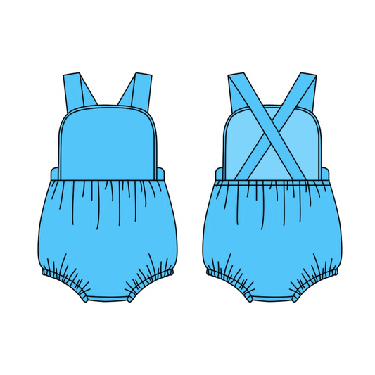 ( Moq 5 ) Preorder Baby Boys Infant Sleeveless Blue Cotton Bubble Romper Summer Clothes