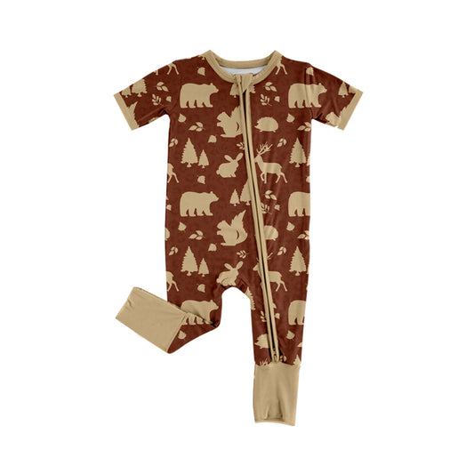 ( Moq 5 ) Preorder Baby Boys Infant Short Sleeves Animals Zipper Sleeper Footie Romper