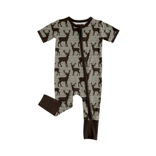 ( Moq 5 ) Preorder Baby Boys Infant Short Sleeves Deer Zipper Sleeper Footie Romper
