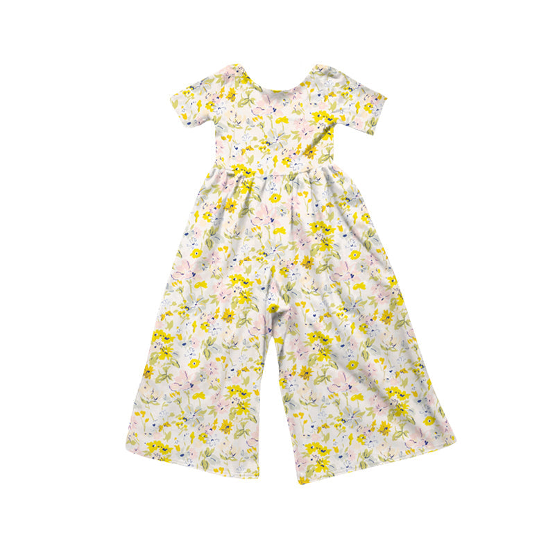 ( Moq 5 ) Preorder Baby Girls Kids Short Sleeves Flower Pants Jumpsuit Yellow Clothes
