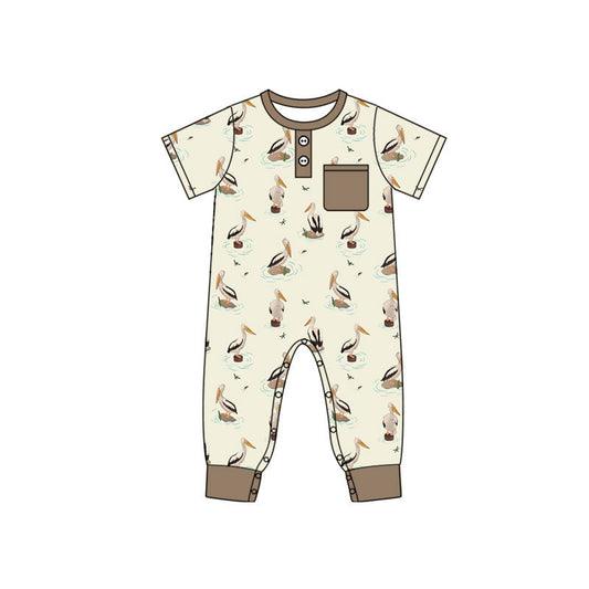 ( Moq 5 ) Preorder Baby Boys Infant Short Sleeves Buttons Pocket Romper