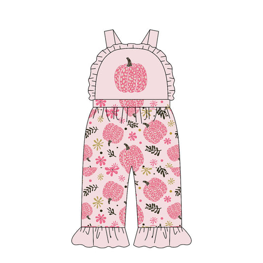 ( Moq 5 ) Preorder Baby Girl Kids Sleeveless Pumpkins Flower Ruffle Pants Jumpsuit Clothes