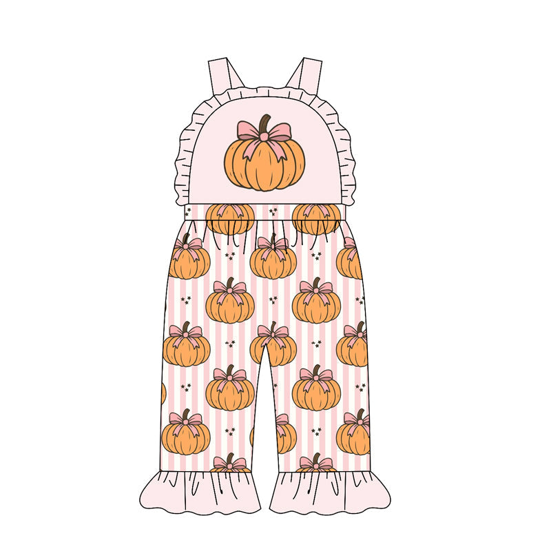 ( Moq 5 ) Preorder Baby Girl Kids Sleeveless Pumpkins Bows Ruffle Pants Jumpsuit Clothes