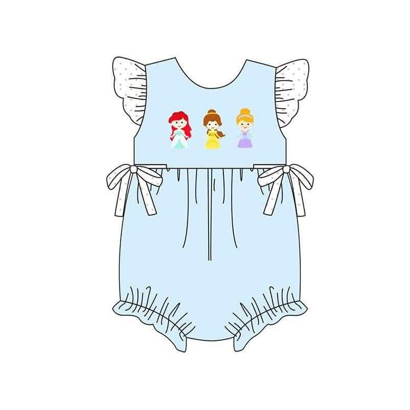 ( Moq 5 ) Preorder Baby Girls Infant Short Sleeves Princess Bows Blue Bubble Romper Summer Clothes