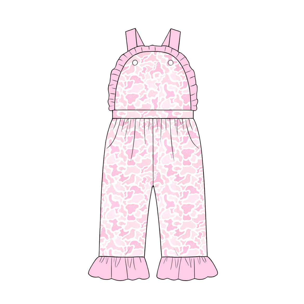 ( Moq 5 ) Preorder Baby Girls Kids Light Pink Camo Ruffle Pants Jumpsuit