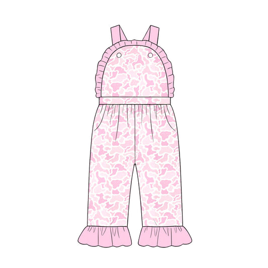 ( Moq 5 ) Preorder Baby Girls Kids Light Pink Camo Ruffle Pants Jumpsuit