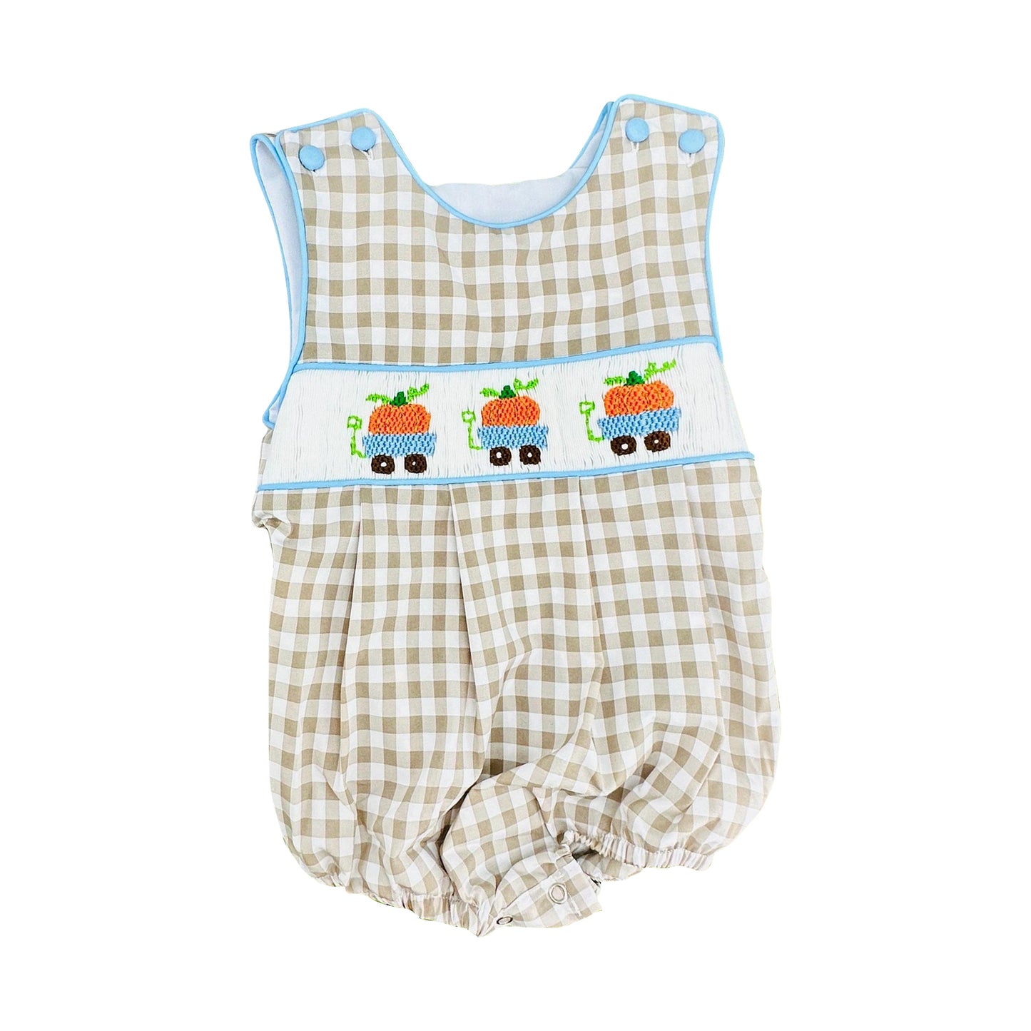 ( No moq ) Preorder Baby Boys Infant Pumpkins Trucks Plaid Pockets Fall Bubble Romper