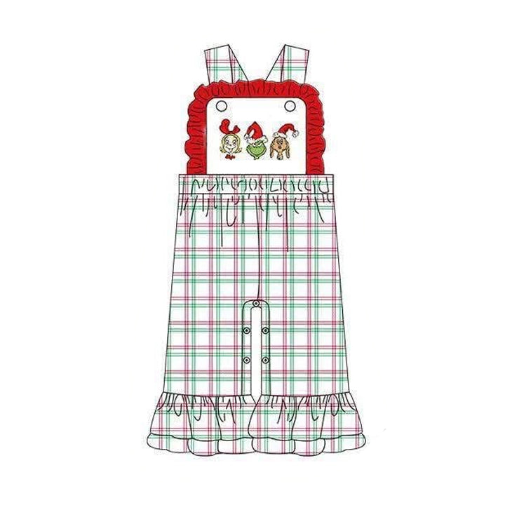 ( Moq 5 ) Preorder Baby Girl Kids Christmas Green Face Plaid Ruffle Pants Jumpsuit Clothes