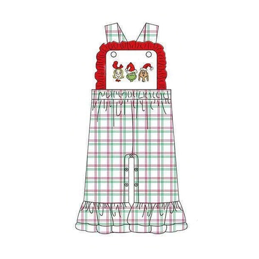 ( Moq 5 ) Preorder Baby Girl Kids Christmas Green Face Plaid Ruffle Pants Jumpsuit Clothes