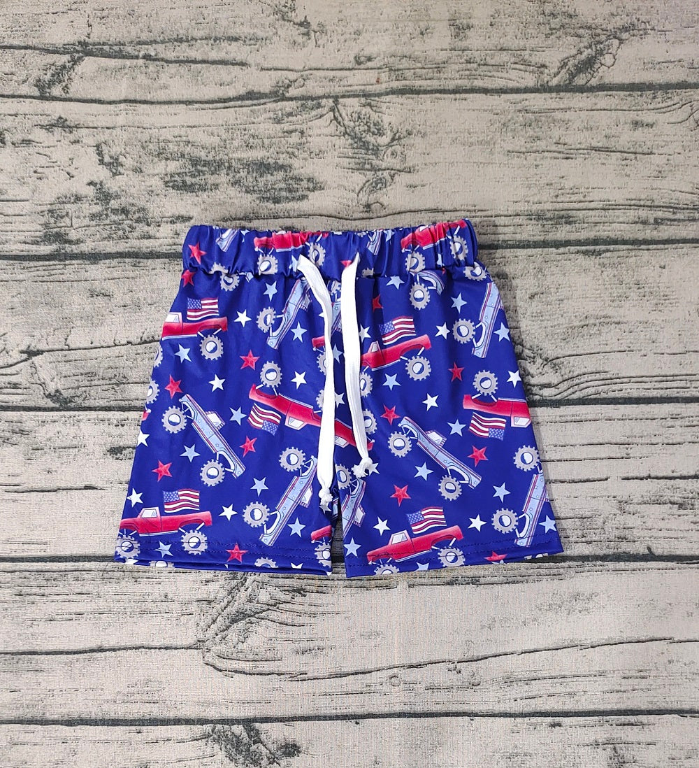 No moq Pre-order Baby Boy Trucks Stars Blue July 4th Shorts