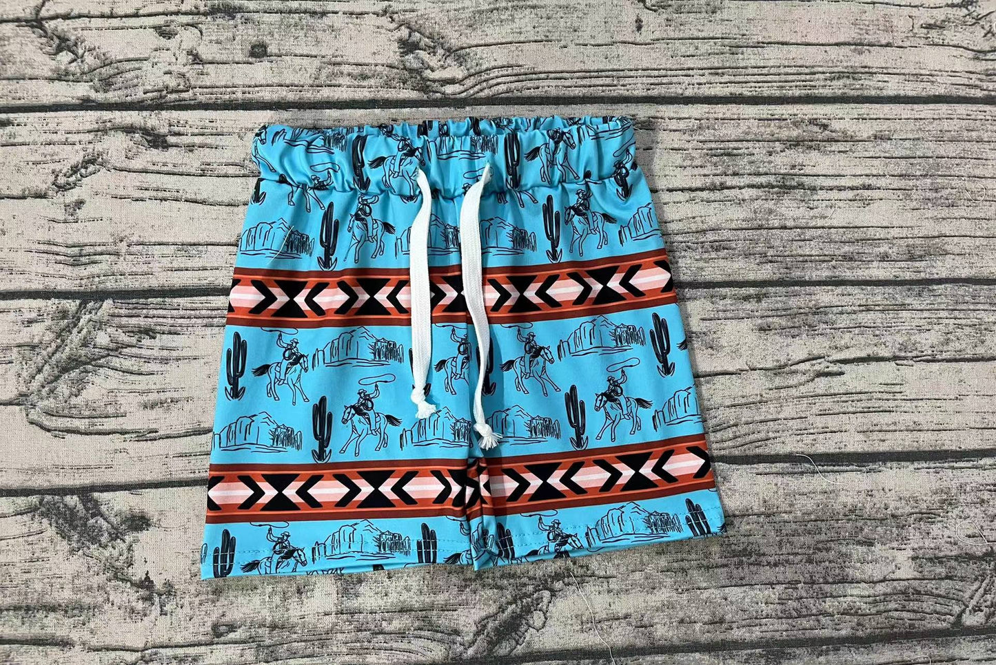 Baby Boys Blue Rodeo Cow Aztec Shorts