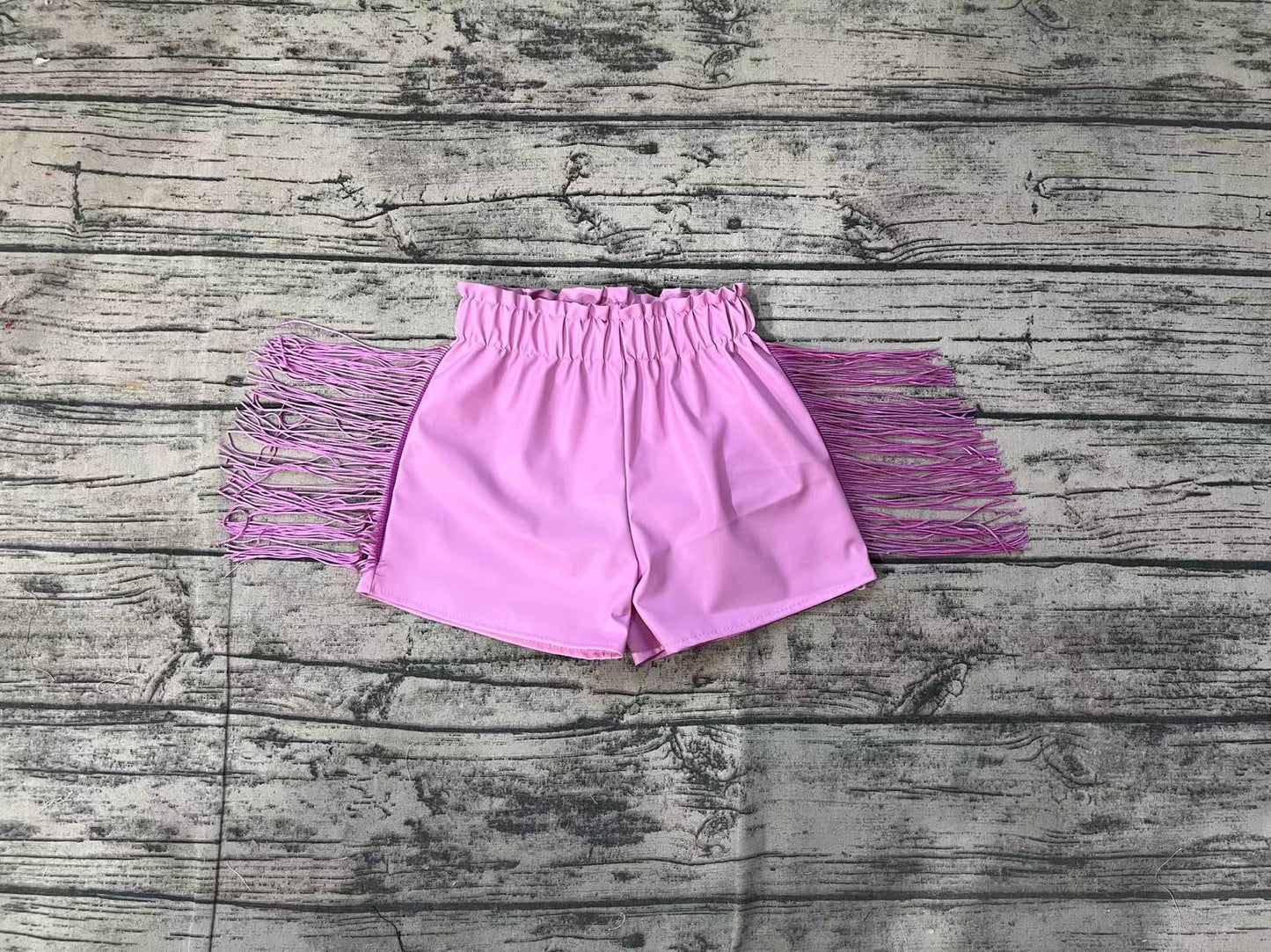 Baby Girl Summer Pink Tassel Leather Shorts