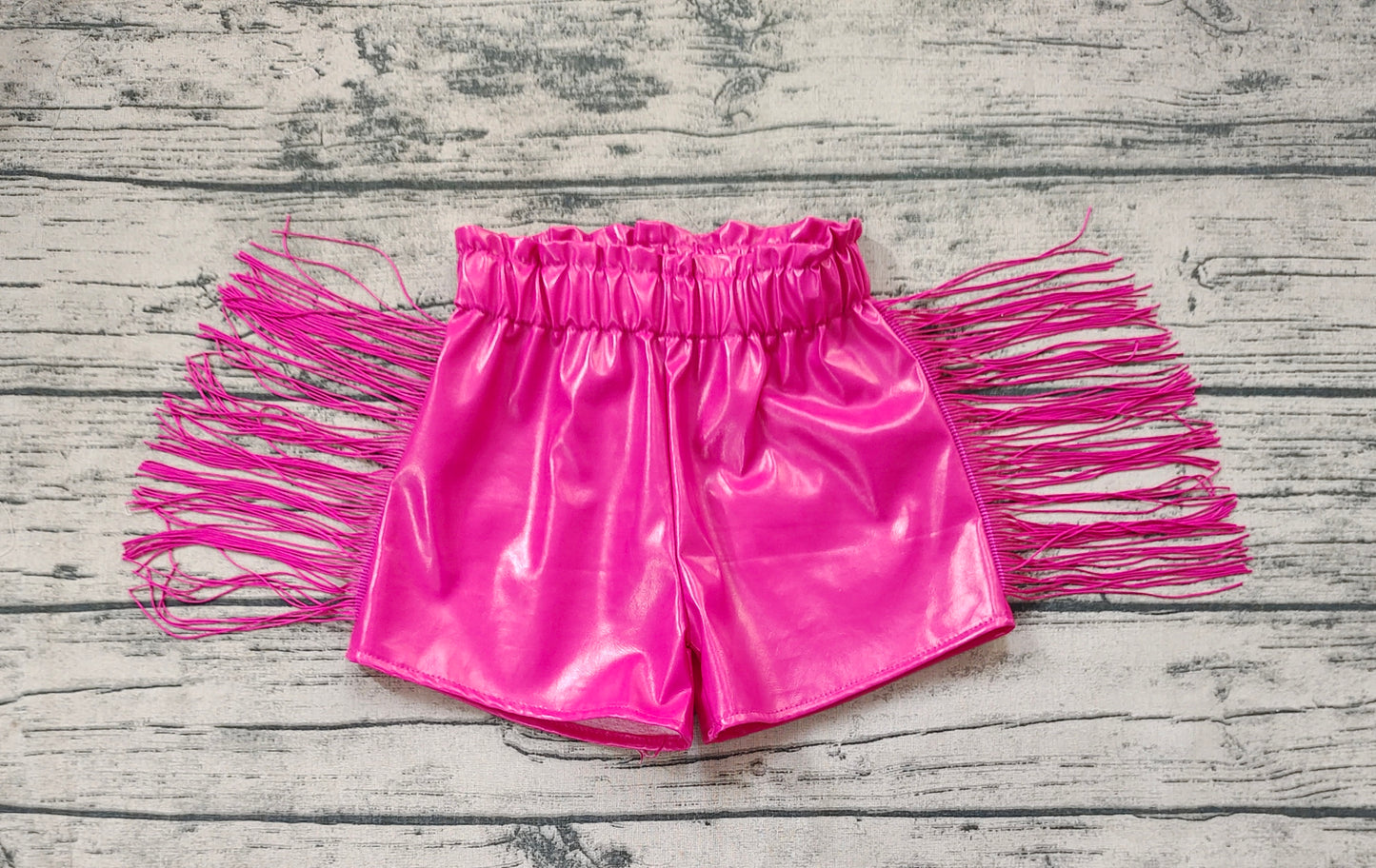 Pre-order Baby Girl Dark Pink Tassel Leather Shorts