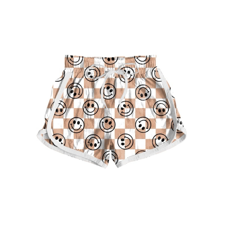 Preorder Adult Women Smile  Khaki Checkered Summer Shorts