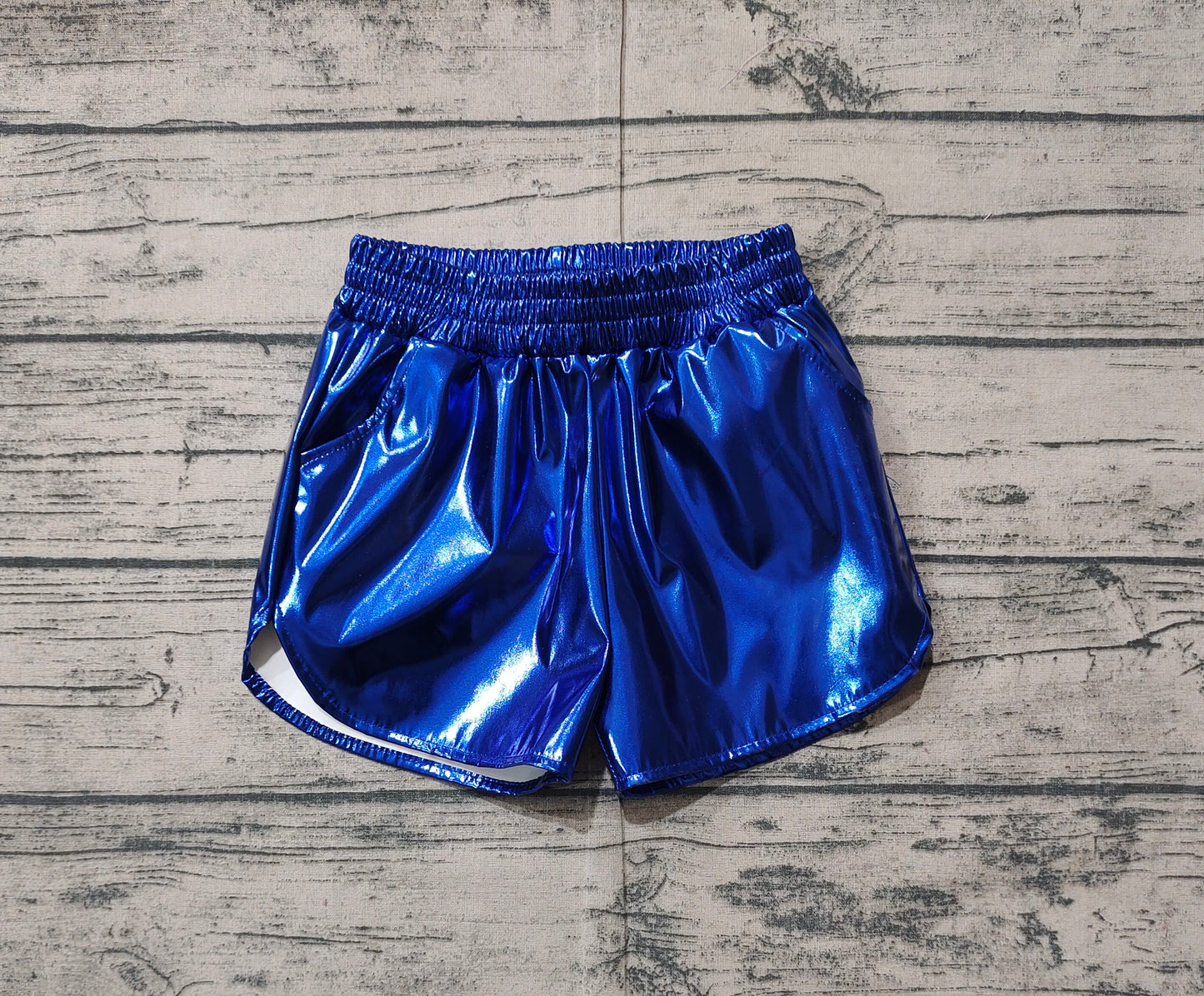 Preorder Baby Girl Blue Pocket Leather Elastic Bottom Shorts（ No moq ）