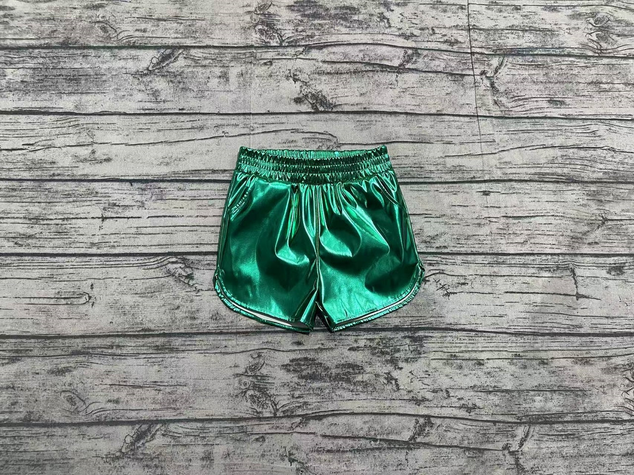 RTS Baby Girl Green Pocket Leather Elastic Bottom Shorts