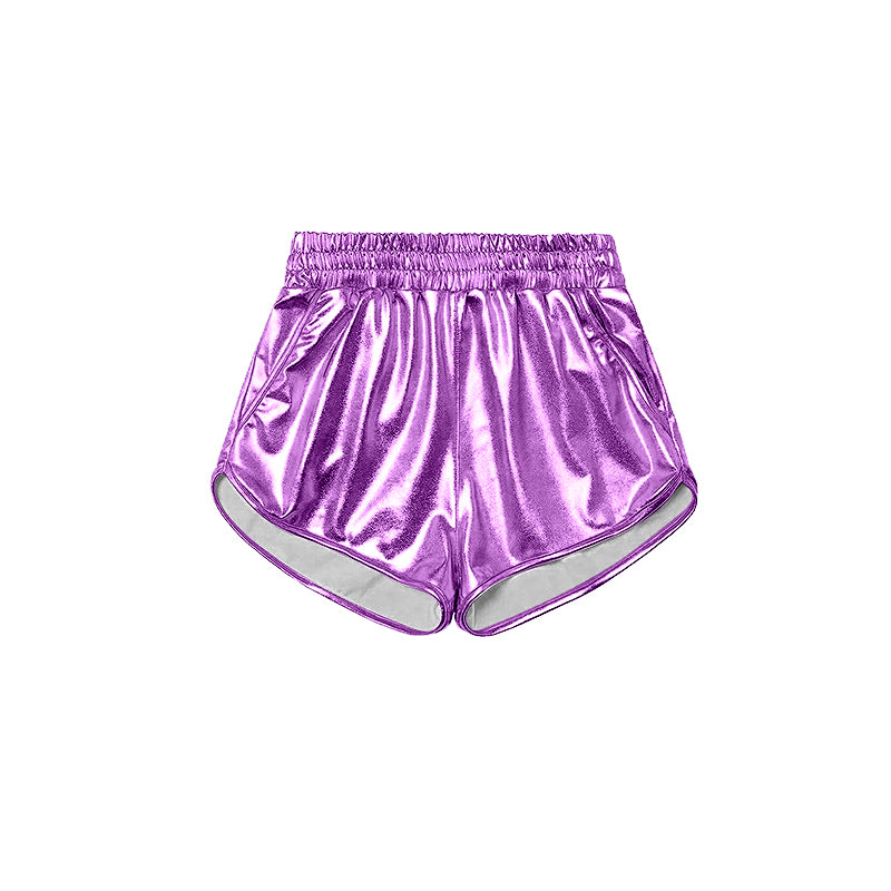 Preorder Baby Girl Purple Pocket Leather Elastic Bottom Shorts