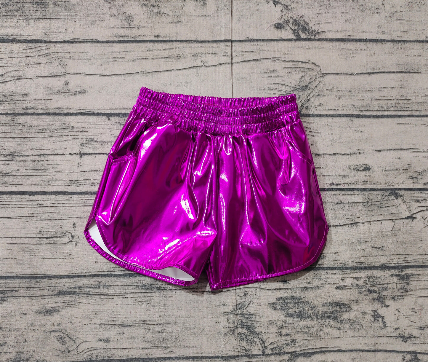 Preorder Baby Girl Dark Purple  Pocket Leather Elastic Bottom Shorts（ No moq ）