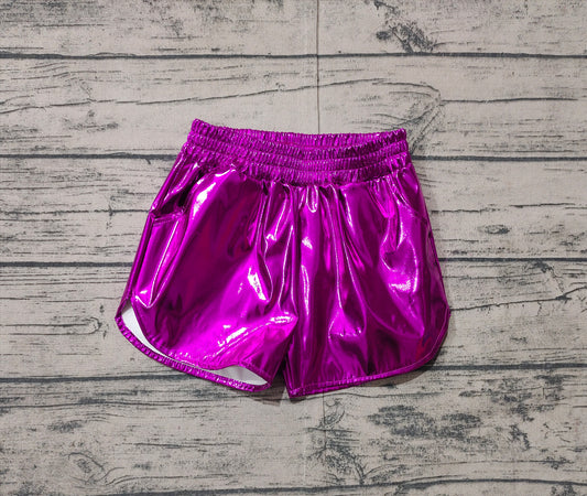 Preorder Baby Girl Dark Purple  Pocket Leather Elastic Bottom Shorts（ No moq ）