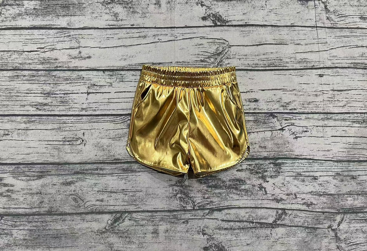 RTS Baby Girl Golden Pocket Leather Elastic Bottom Shorts