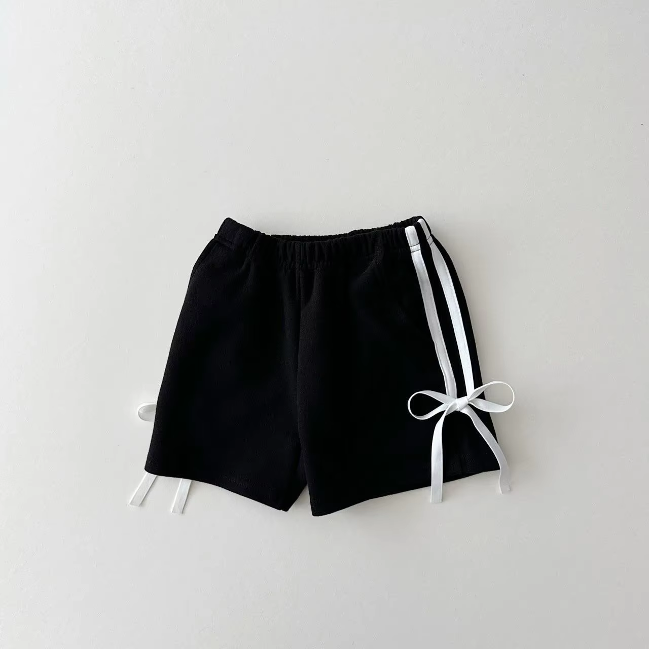 Preorder Baby Girl Black Cotton Bow Sports Shorts
