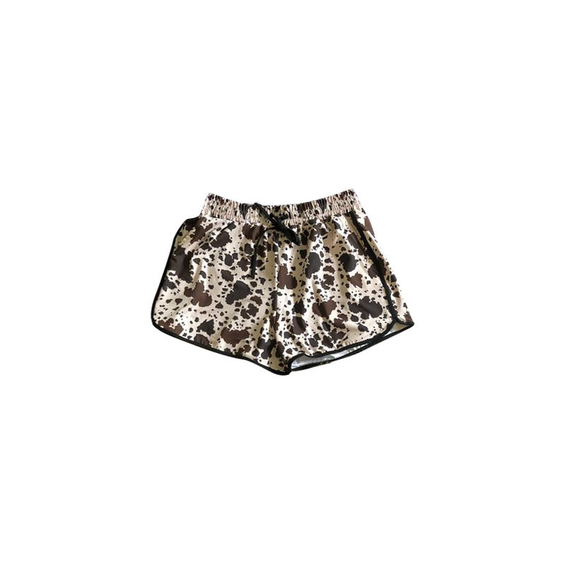 Preorder Adult Women Summer Western Brown Cow Print Shorts ( Moq 5 )