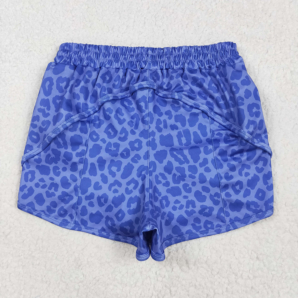Baby Girl Adult Women Blue Leopard Yoga Zipper Shorts Sibling Mommy and me Bottoms RTS