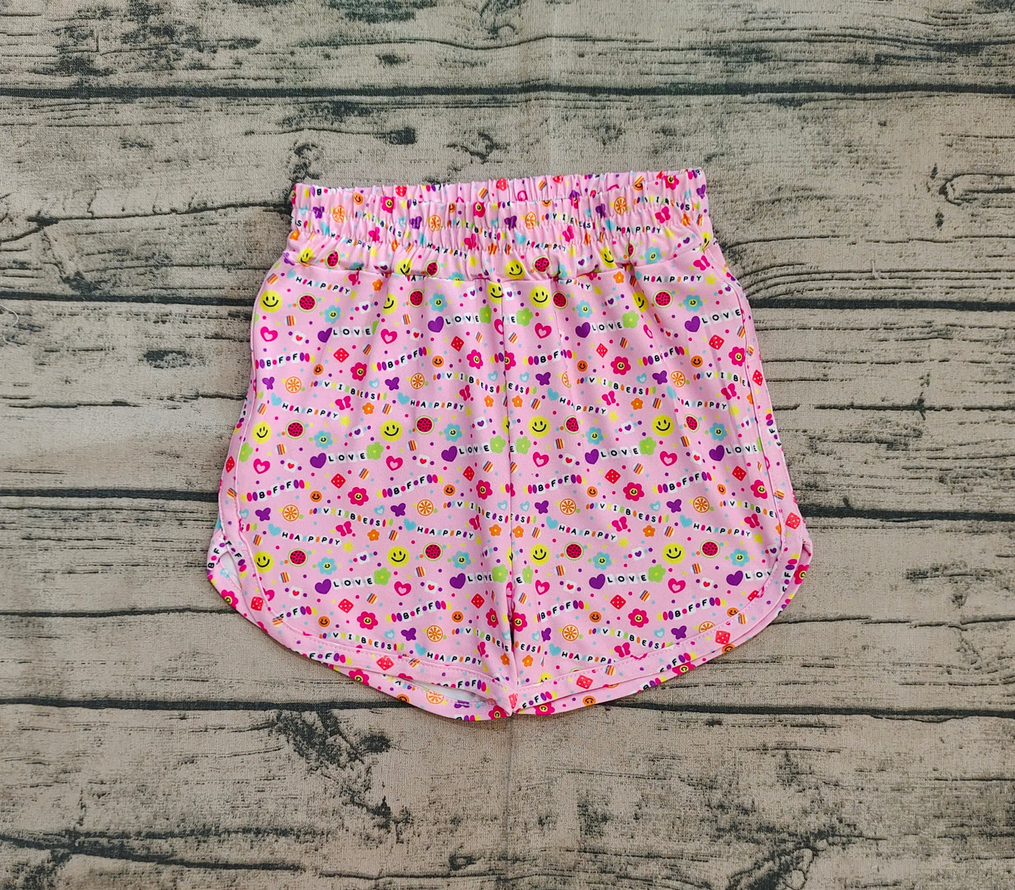 Preorder Baby Girl Toddler Smile Flower Hearts Pink Shorts Bottoms ( No moq )