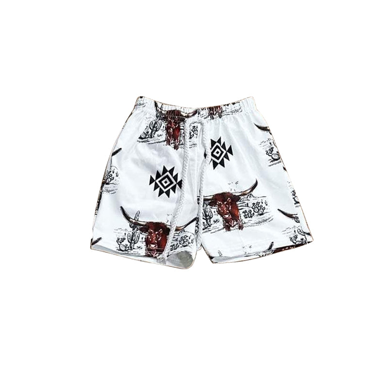 Preorder Baby Boy Western Aztec Cow Shorts Bottoms ( Moq 5 ）