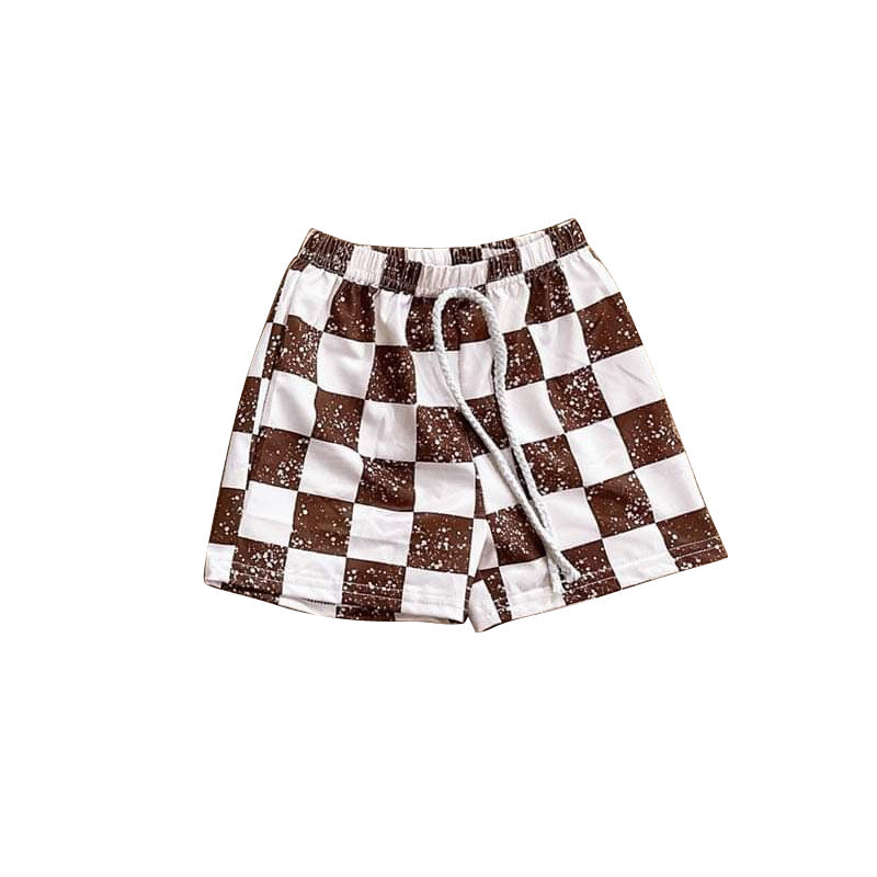 Preorder Baby Boy Brown Checked Summer Shorts Bottoms ( Moq 5 ）