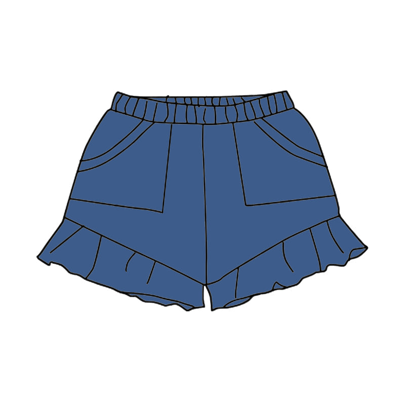 Preorder Baby Girl Dark Blue Pockets Cotton Ruffle Shorts Bottoms  ( Moq 5 )