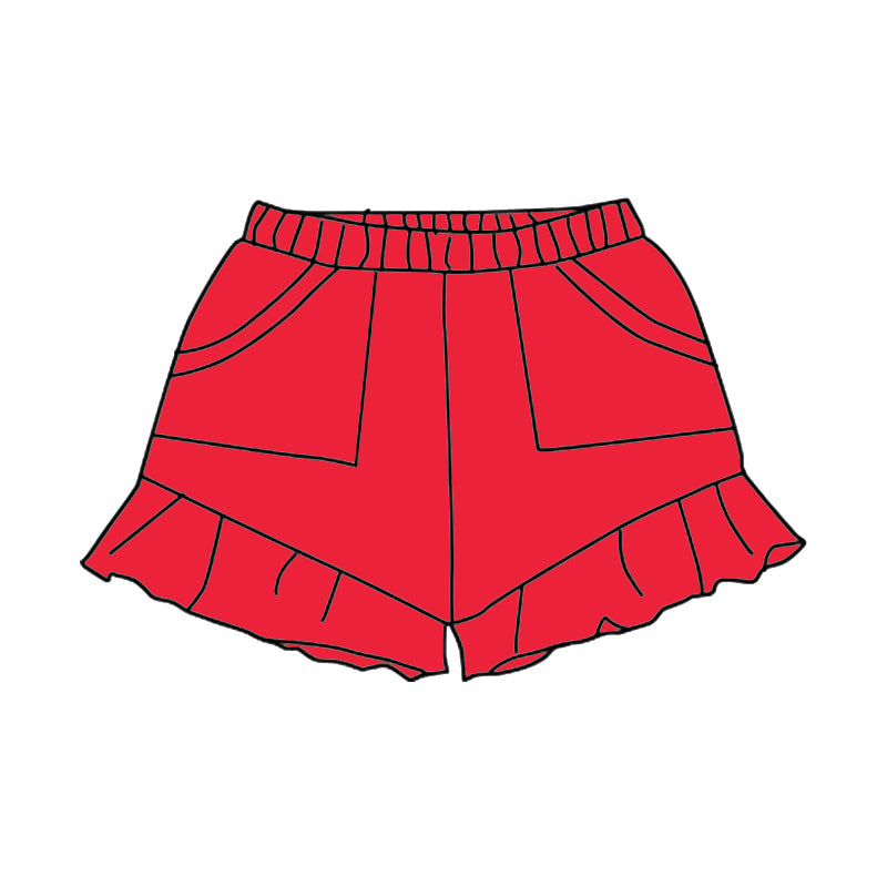 Preorder Baby Girl Red Pockets Cotton Ruffle Shorts Bottoms  ( Moq 5 )