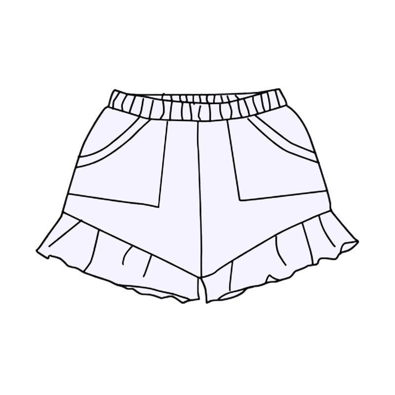 Preorder Baby Girl White Pockets Cotton Ruffle Shorts Bottoms  ( Moq 5 )