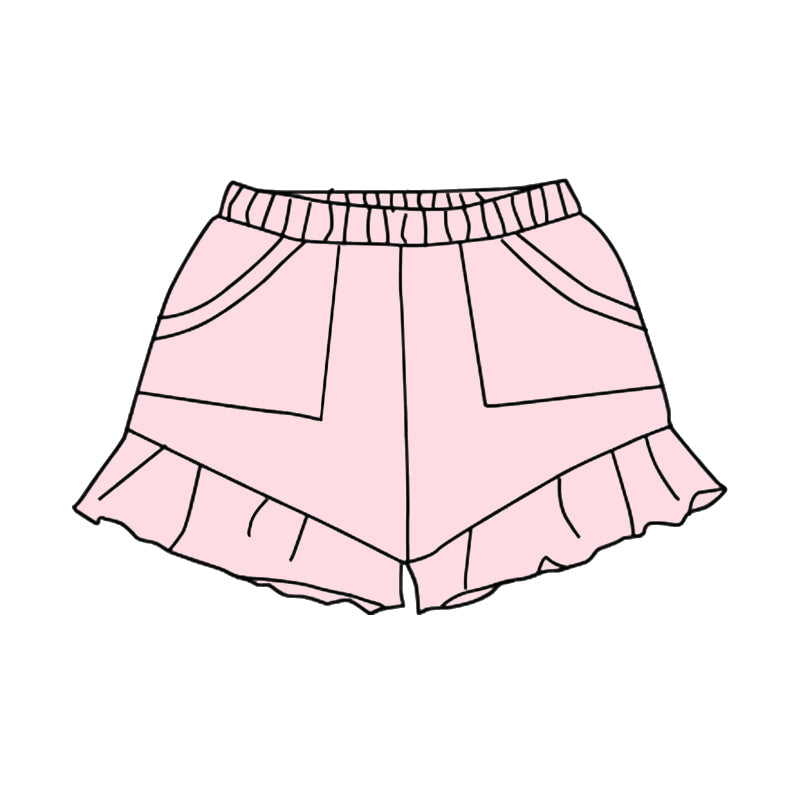 Preorder Baby Girl Pink Pockets Cotton Ruffle Shorts Bottoms  ( Moq 5 )