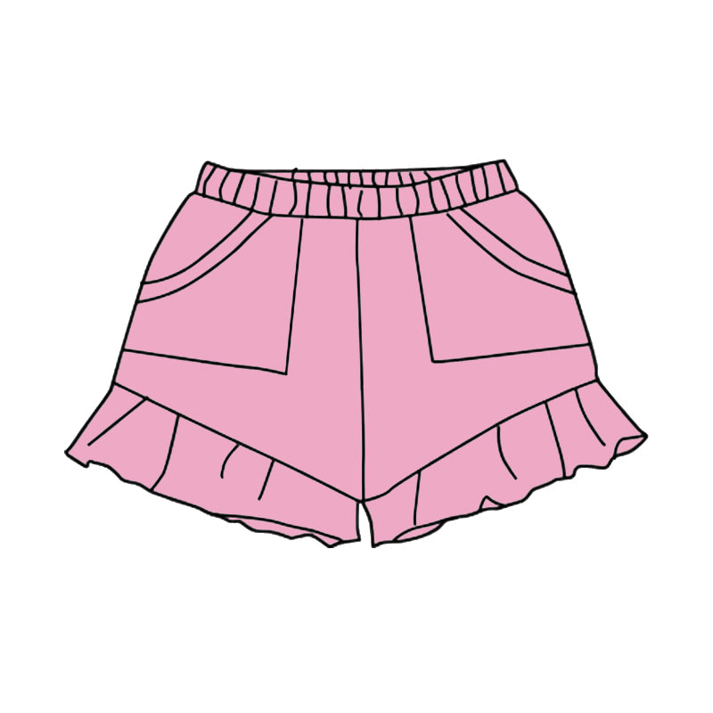 Preorder Baby Girl Pink Pockets Cotton Ruffle Shorts Bottoms  ( Moq 5 )