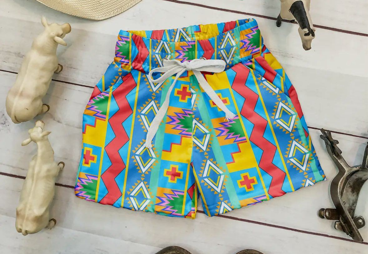 Preorder Baby Boy Western Aztec Pockets Shorts Bottoms  ( Moq 5 )