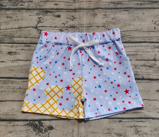 Preorder Baby Boy Plaid Stars Light Blue Team Shorts Bottoms（ No moq ）