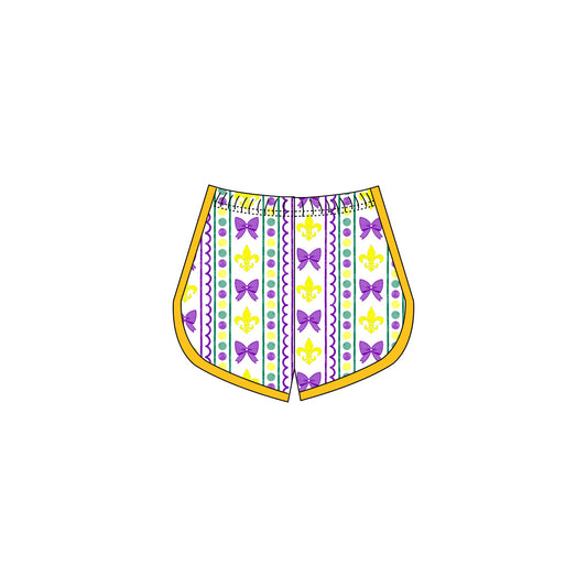 ( Moq 5 ) Preorder Girls Kids Anchors Bows Mardi Gras Yoga Active Shorts Bottoms