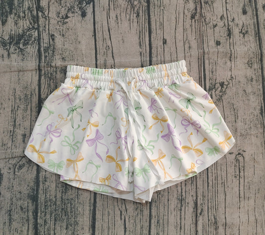 ( No moq ) Preorder Baby Girls Kids Mardi Gras Bows Yoga Active Shorts Bottoms