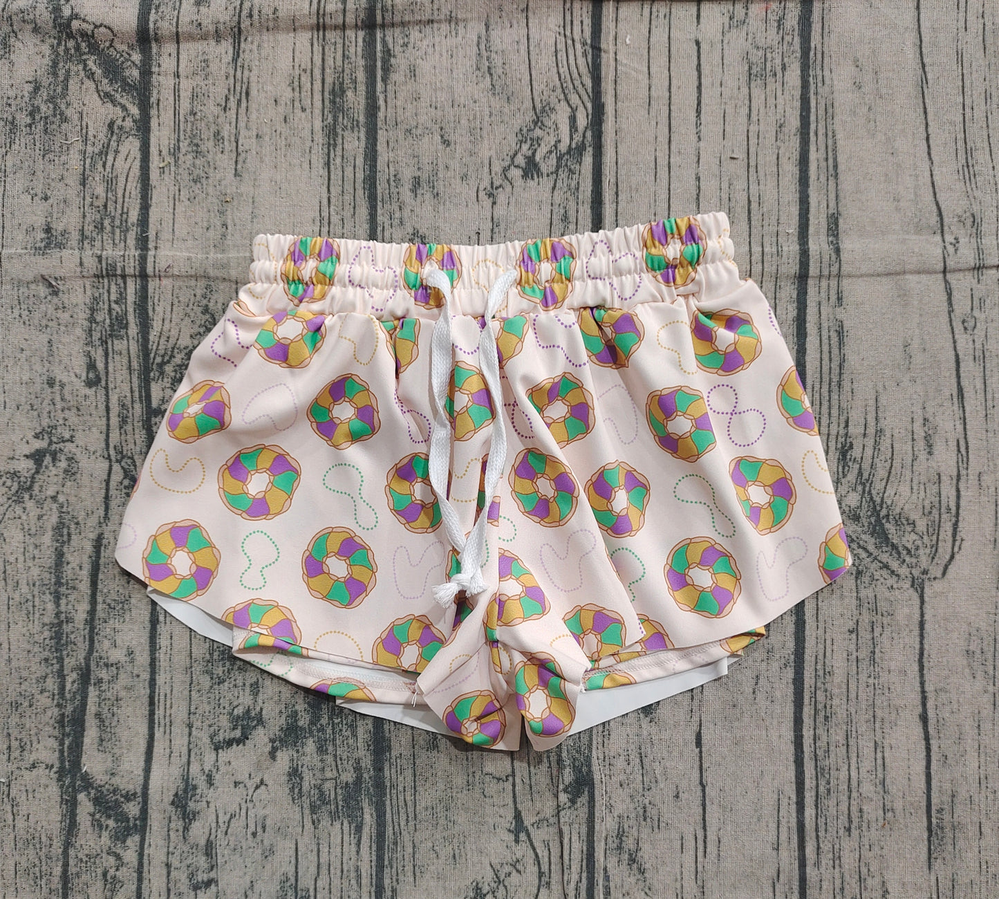 Baby Girls Kids Mardi Gras Donuts Yoga Active Shorts Bottoms RTS