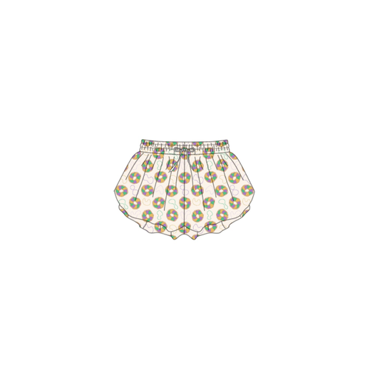 ( Moq 5 ) Preorder Baby Girls Kids Mardi Gras Donuts Yoga Active Shorts Bottoms