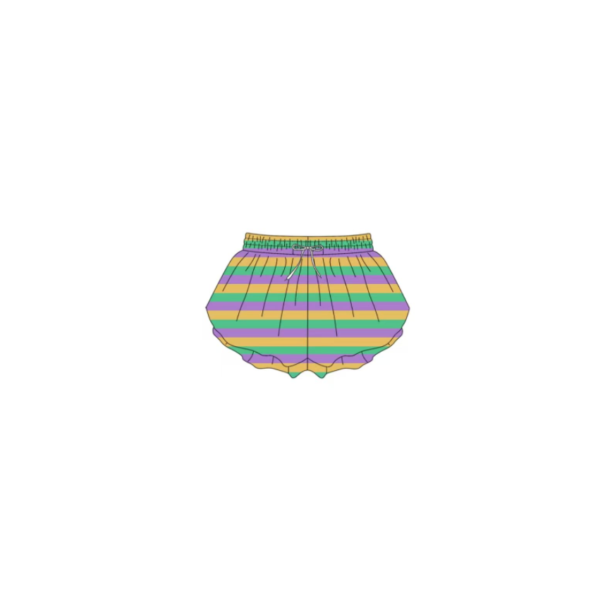( Moq 5 ) Preorder Baby Girls Kids Mardi Gras Stripes Yoga Active Shorts Bottoms