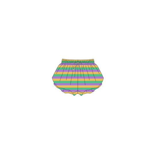 ( Moq 5 ) Preorder Baby Girls Kids Mardi Gras Stripes Yoga Active Shorts Bottoms