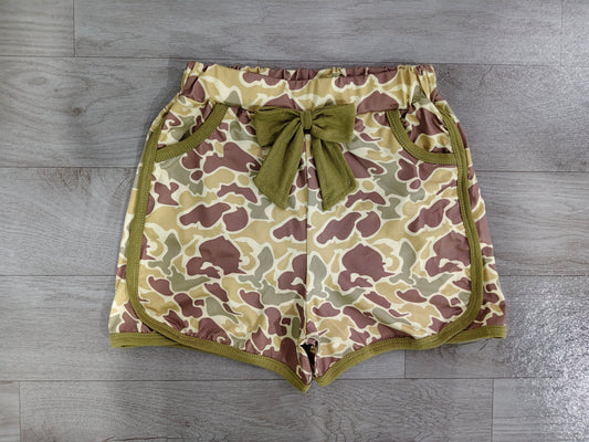 ( No moq ) Preorder Baby Girls Bow  Camo Pockets Shorts Bottoms