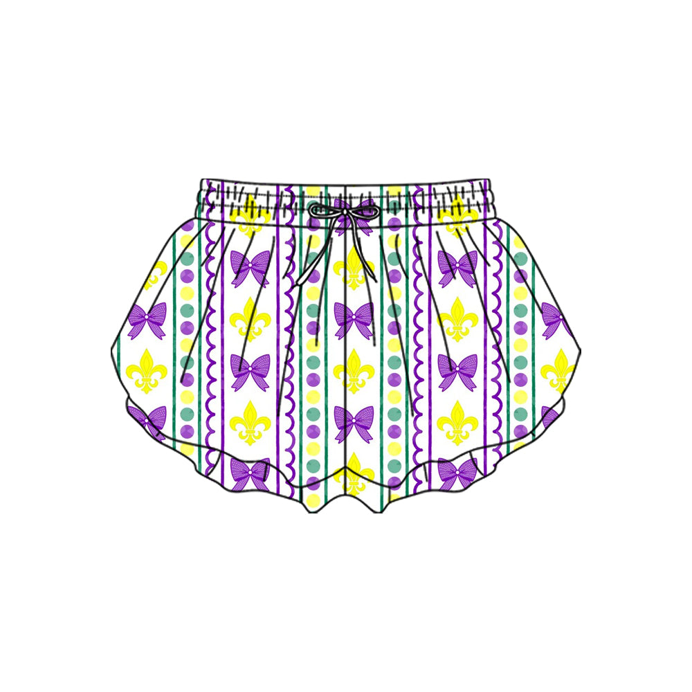 (  Moq 5 ) Baby Girls Mardi Gras Anchors Bows Yoga Active Ruffle Shorts Bottom