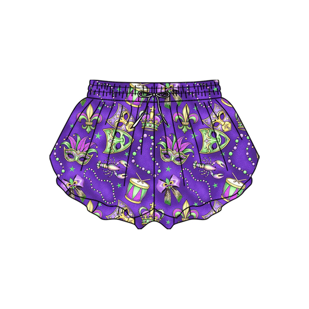 (  Moq 5 ) Baby Girls Mardi Gras Masks Yoga Active Ruffle Shorts Bottom